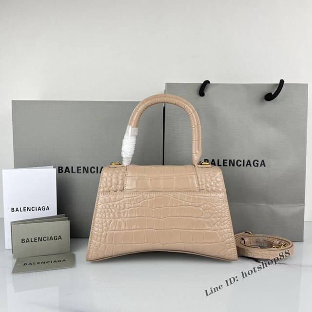 Balenciaga專櫃爆款裸粉鱷魚紋金扣手提女包 巴黎世家原廠S號Hourglass沙漏包 款號：8895 fyj1193